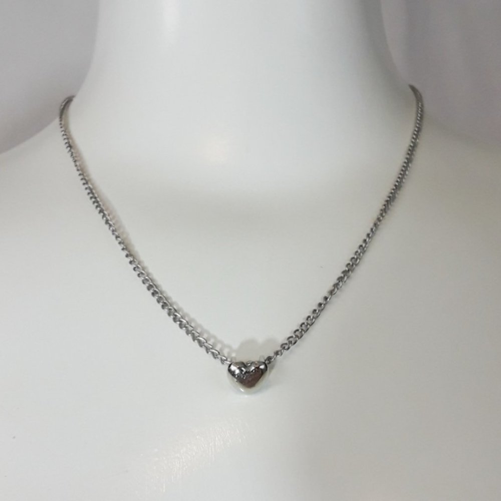 Puff Heart Pendant Dainty Silver Necklace - Picture 2 of 6